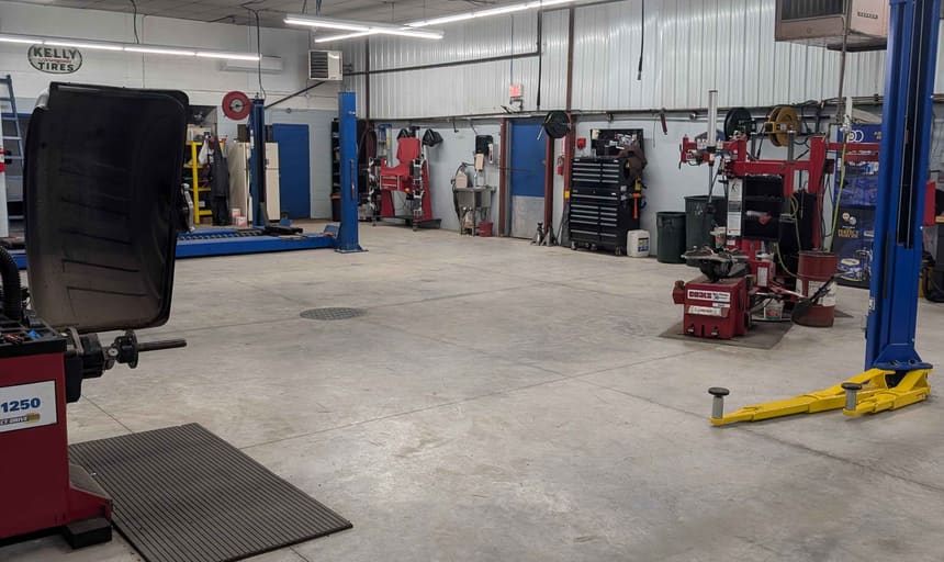 Wheel balancer and tire changer equipment in Seiler Tire's tire and wheel service bay